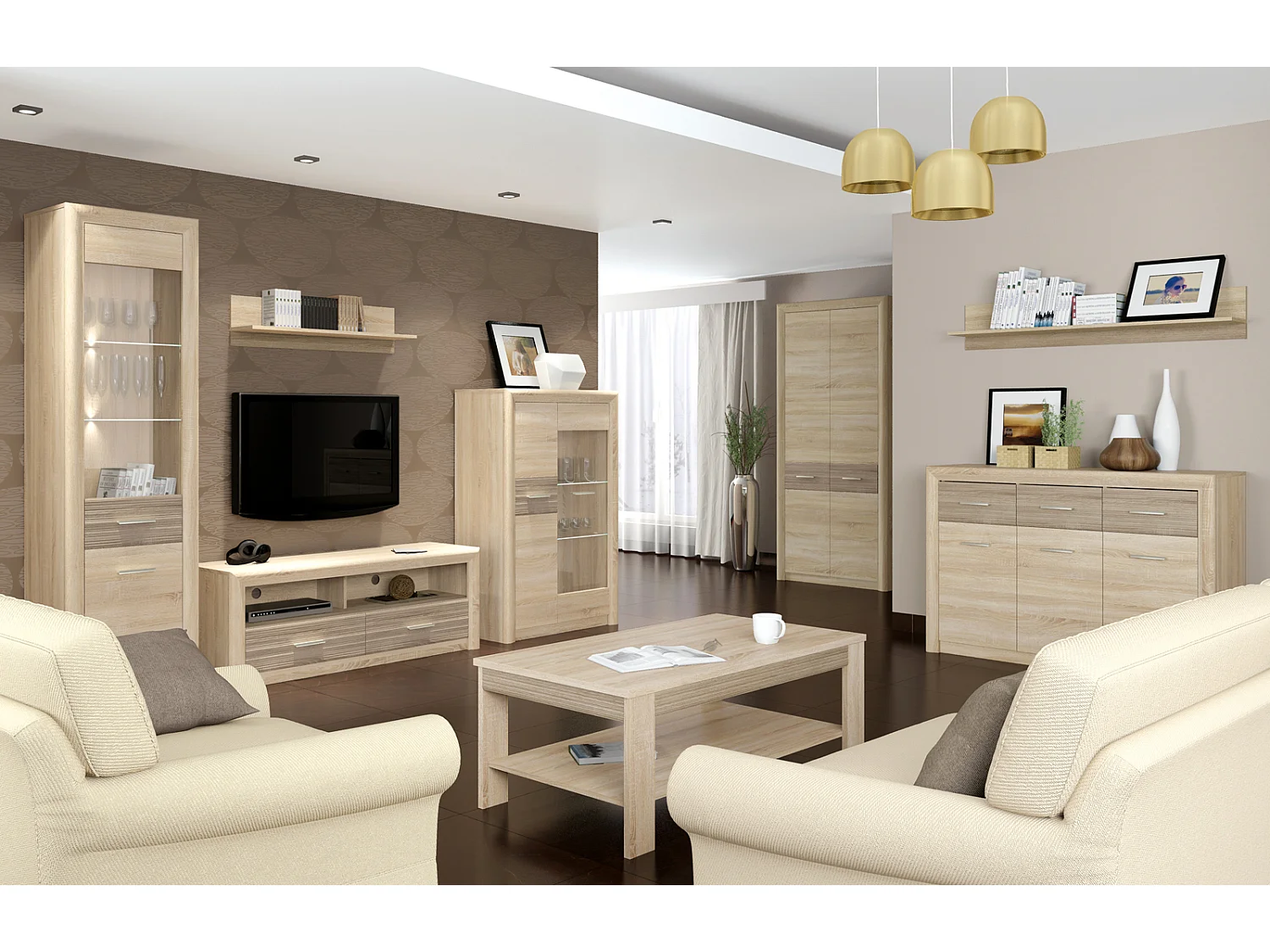 WOHNWAND Castel Sonoma Eiche hell / Sonoma Eiche Trüffel 4-teilig