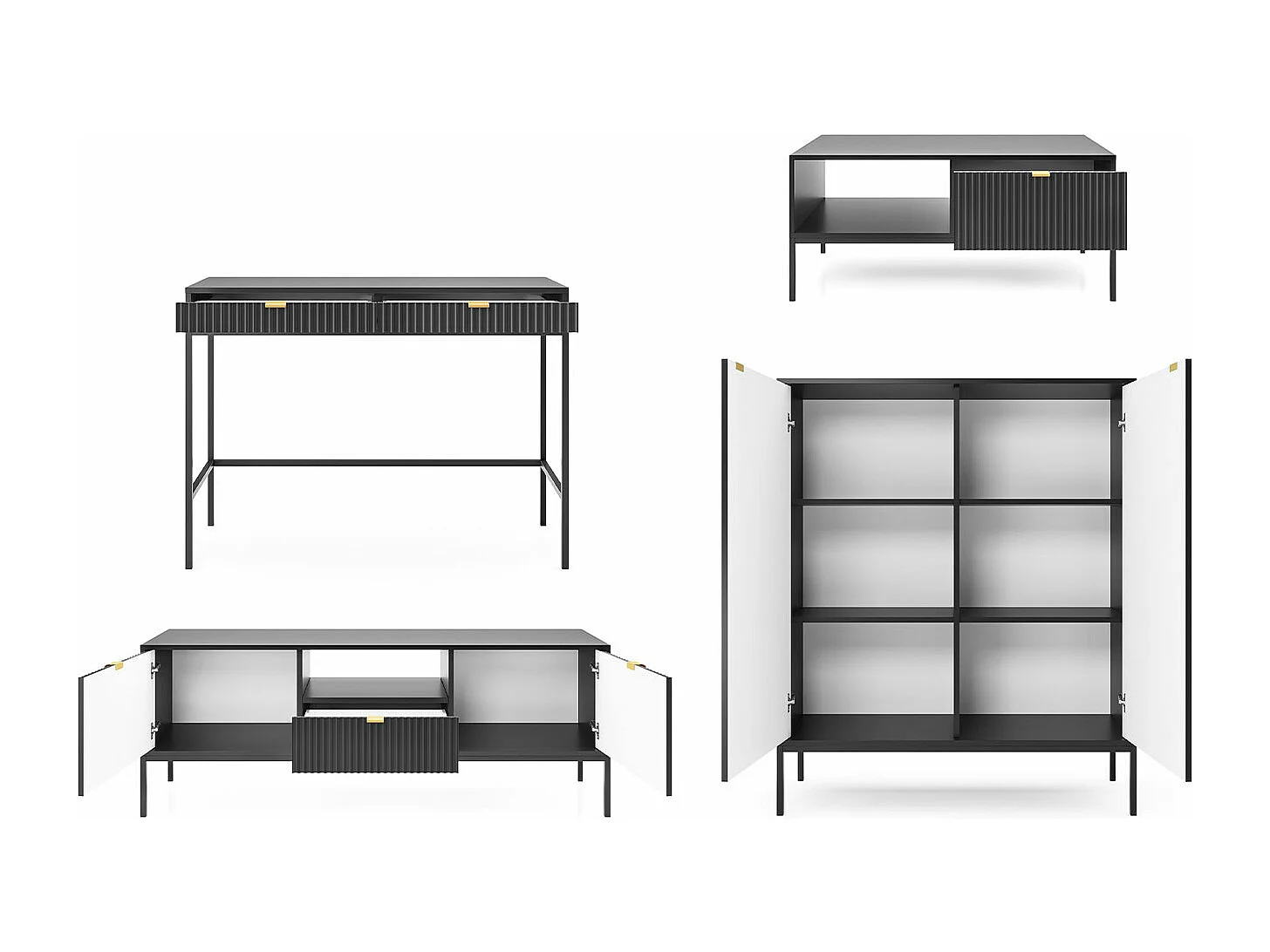 WOHNZIMMER-SET Nova Schwarz / Schwarz 4-teilig