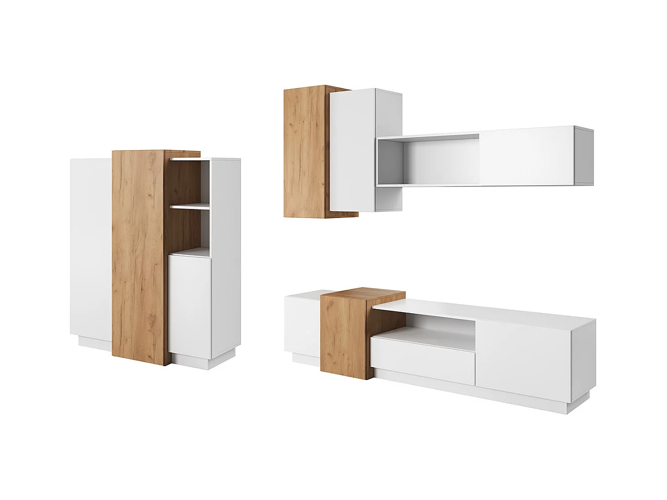 WOHNWAND 3D weiß / Gold Craft Eiche 5-teilig