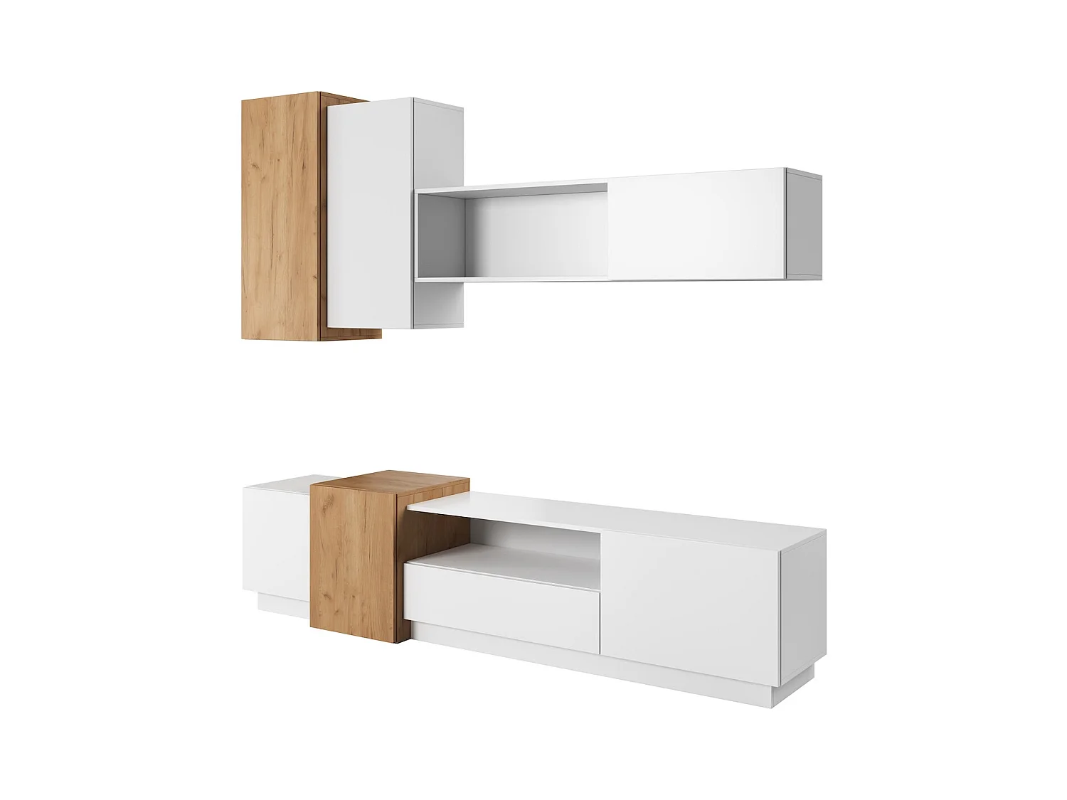 WOHNWAND 3D weiß / Gold Craft Eiche 5-teilig