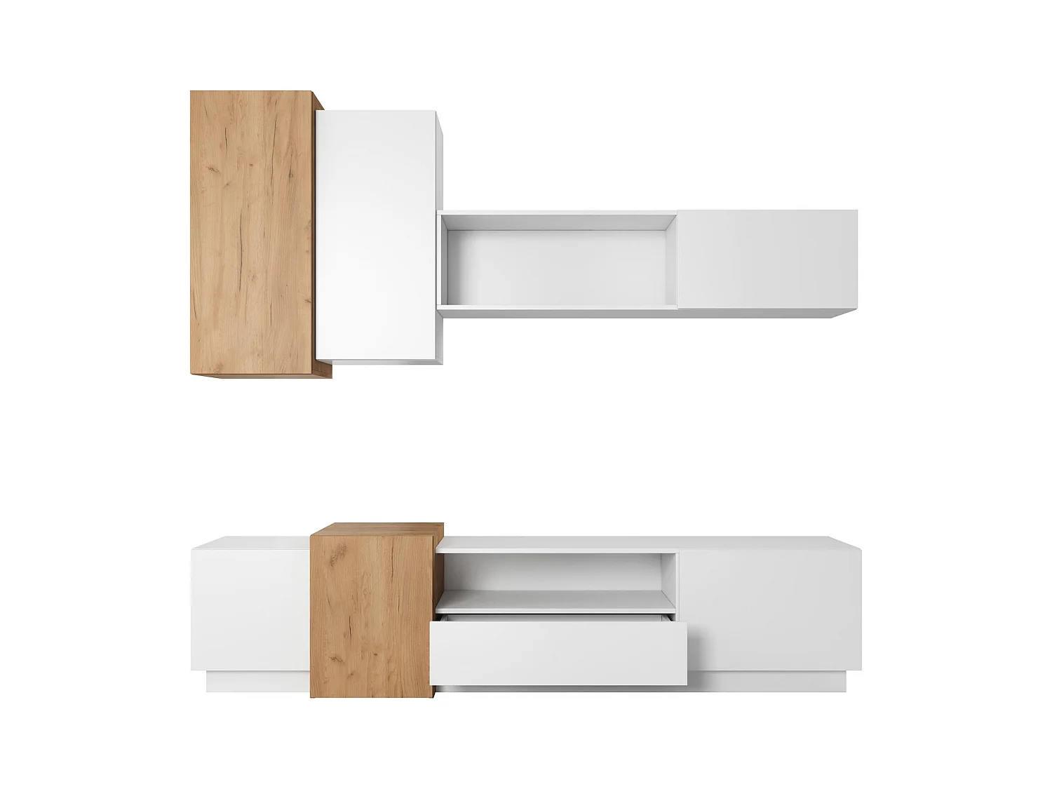 WOHNWAND 3D weiß / Gold Craft Eiche 5-teilig