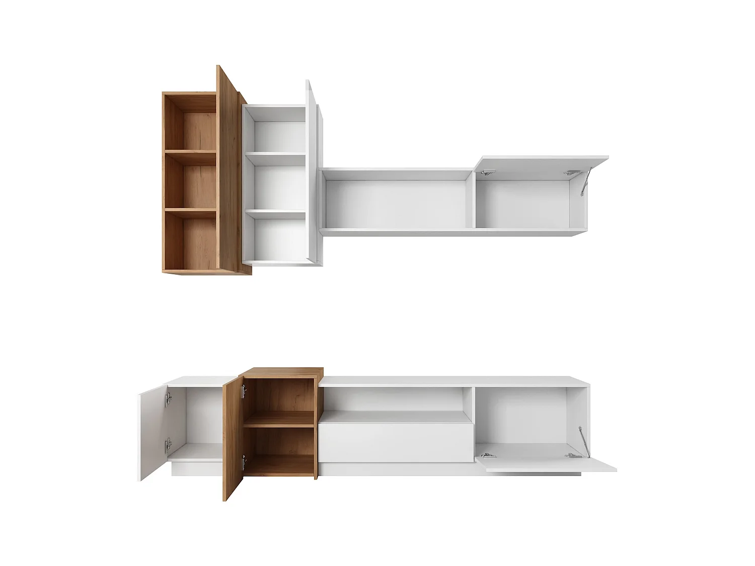 WOHNWAND 3D weiß / Gold Craft Eiche 5-teilig