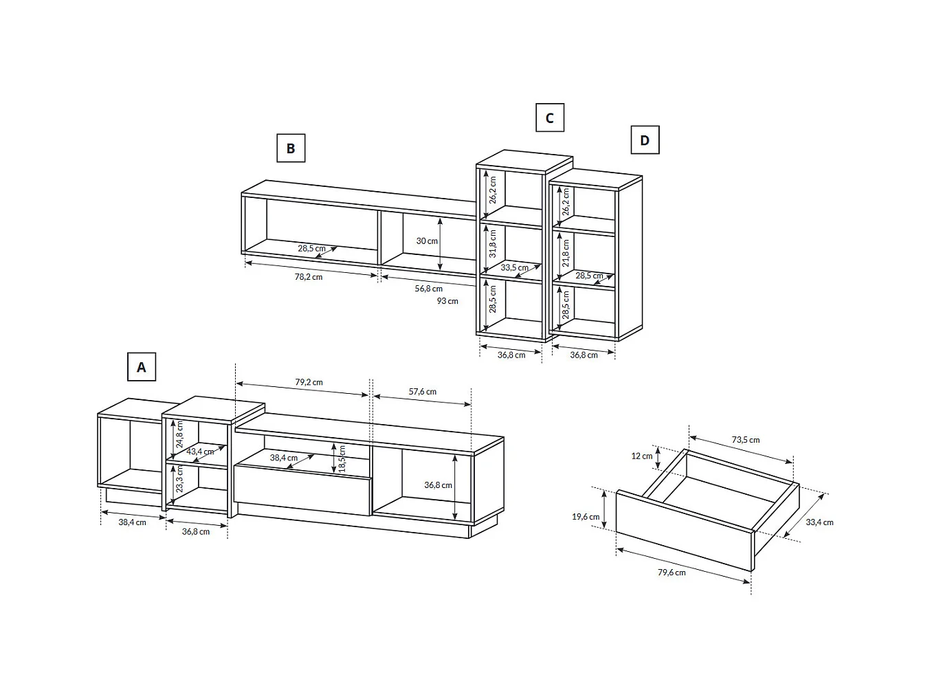 WOHNWAND 3D weiß / Gold Craft Eiche 5-teilig