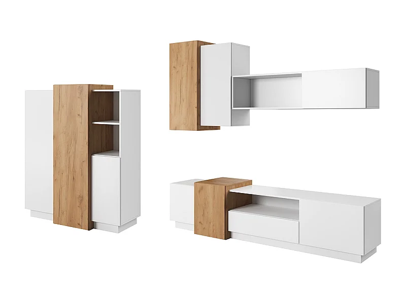 WOHNWAND 3D weiß / Gold Craft Eiche 5-teilig