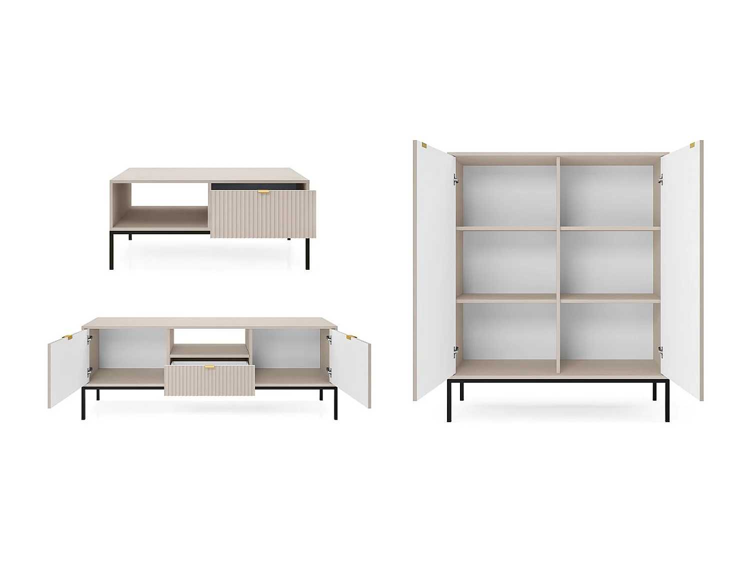 WOHNZIMMER-SET Nova Kaschmir / Schwarz 3-teilig