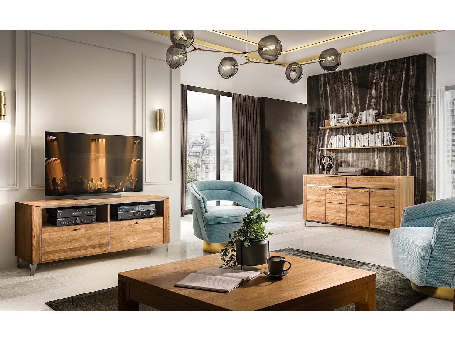 WOHNZIMMER-SET Latina Honig Eiche 5-teilig