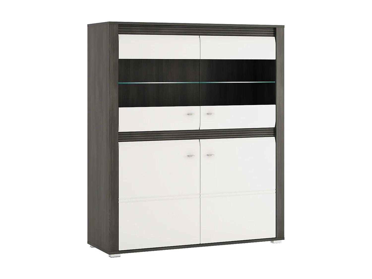 WOHNZIMMER-SET Sevilla norwegische Schwarzkiefer / weiß Hochglanz 4-teilig