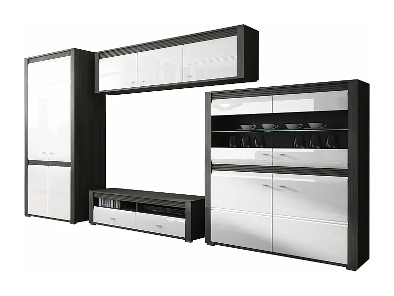 WOHNZIMMER-SET Sevilla norwegische Schwarzkiefer / weiß Hochglanz 4-teilig