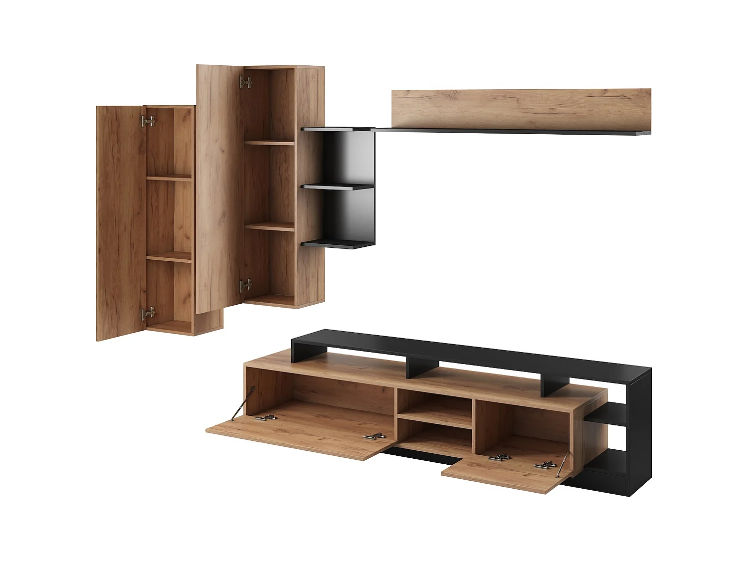 WOHNWAND Alva Craft Gold Oak / anthrazit 4-teilig