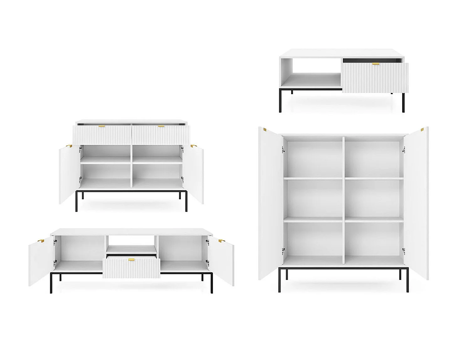 WOHNZIMMER-SET Nova Weiß / Schwarz 4-teilig