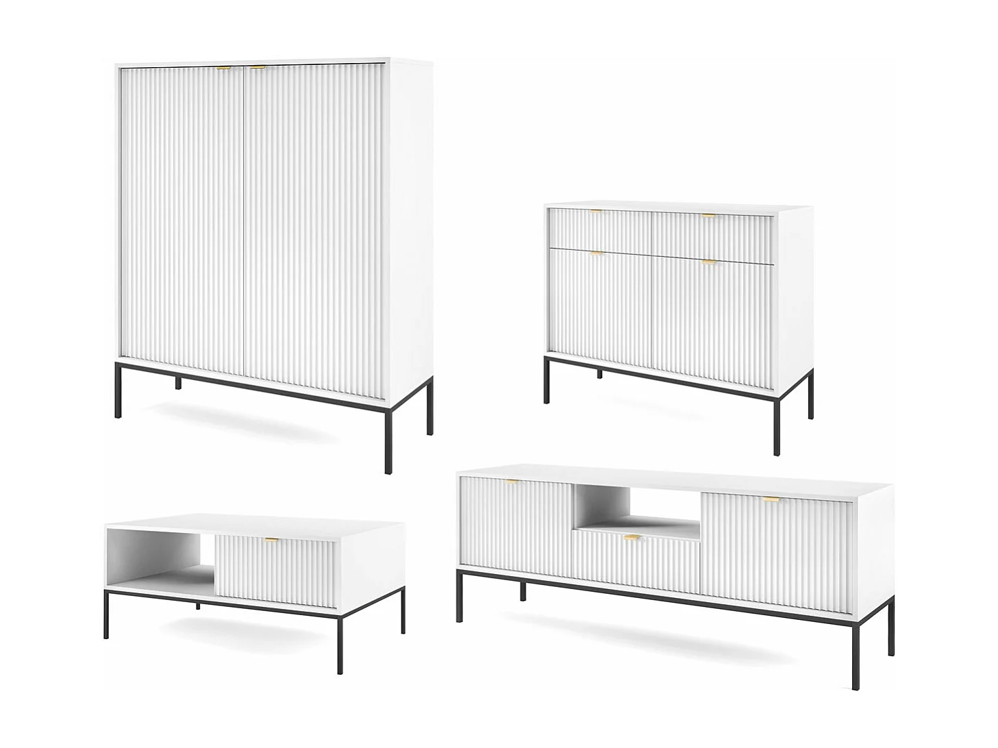 WOHNZIMMER-SET Nova Weiß / Schwarz 4-teilig