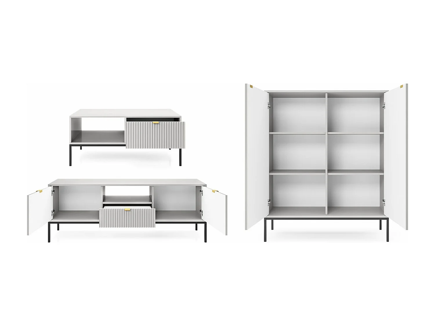 WOHNZIMMER-SET Nova Grau / Schwarz 3-teilig