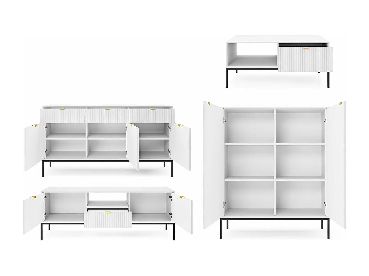 WOHNZIMMER-SET Nova Weiß / Schwarz 4-teilig