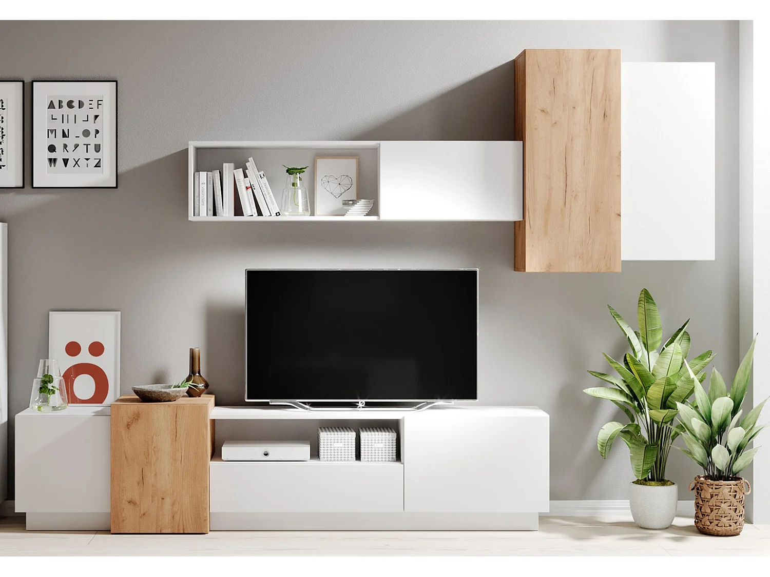 WOHNWAND 3D weiß / Gold Craft Oak 4-teilig