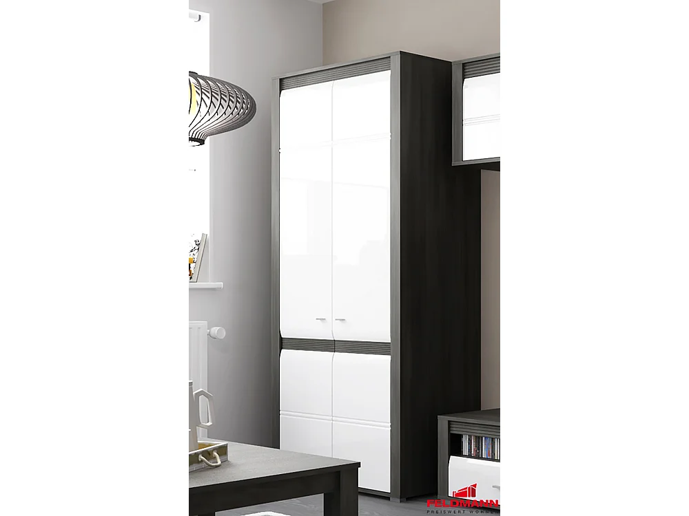 KLEIDERSCHRANK MIT AUFSATZ Sevilla  schwarzkiefer / weiß hg 90 / 58 / 253cm