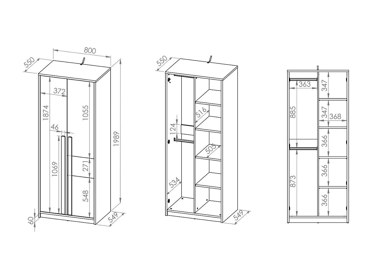 KLEIDERSCHRANK Drop Fjord Buche / weiß / grau 80 / 55 / 199cm