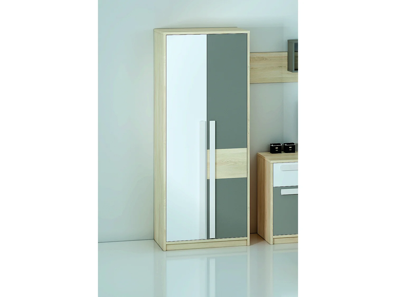 KLEIDERSCHRANK Drop Fjord Buche / weiß / grau 80 / 55 / 199cm