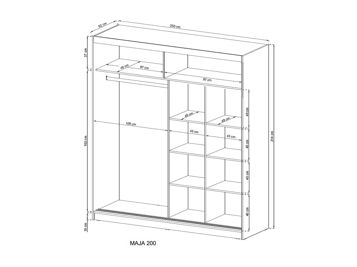 SCHIEBETÜRENSCHRANK Maja IX weiß 200 / 62 /214cm