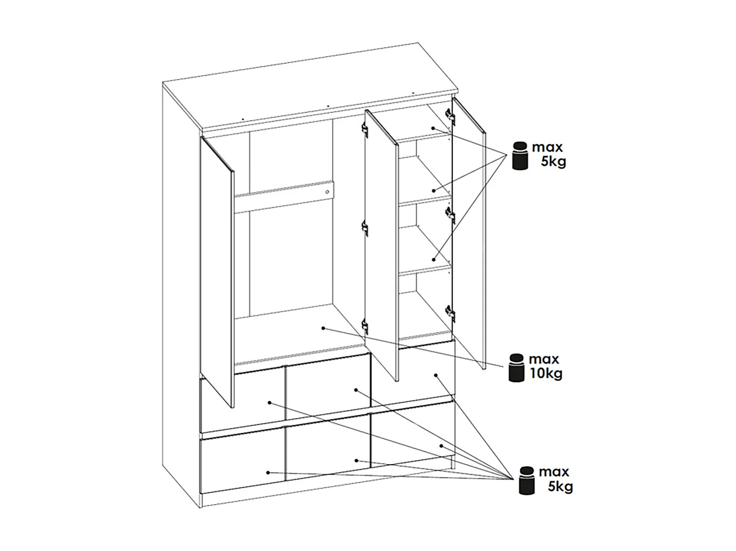 KLEIDERSCHRANK Boston weiß/weiß hg 136,4 / 58,5 / 213cm