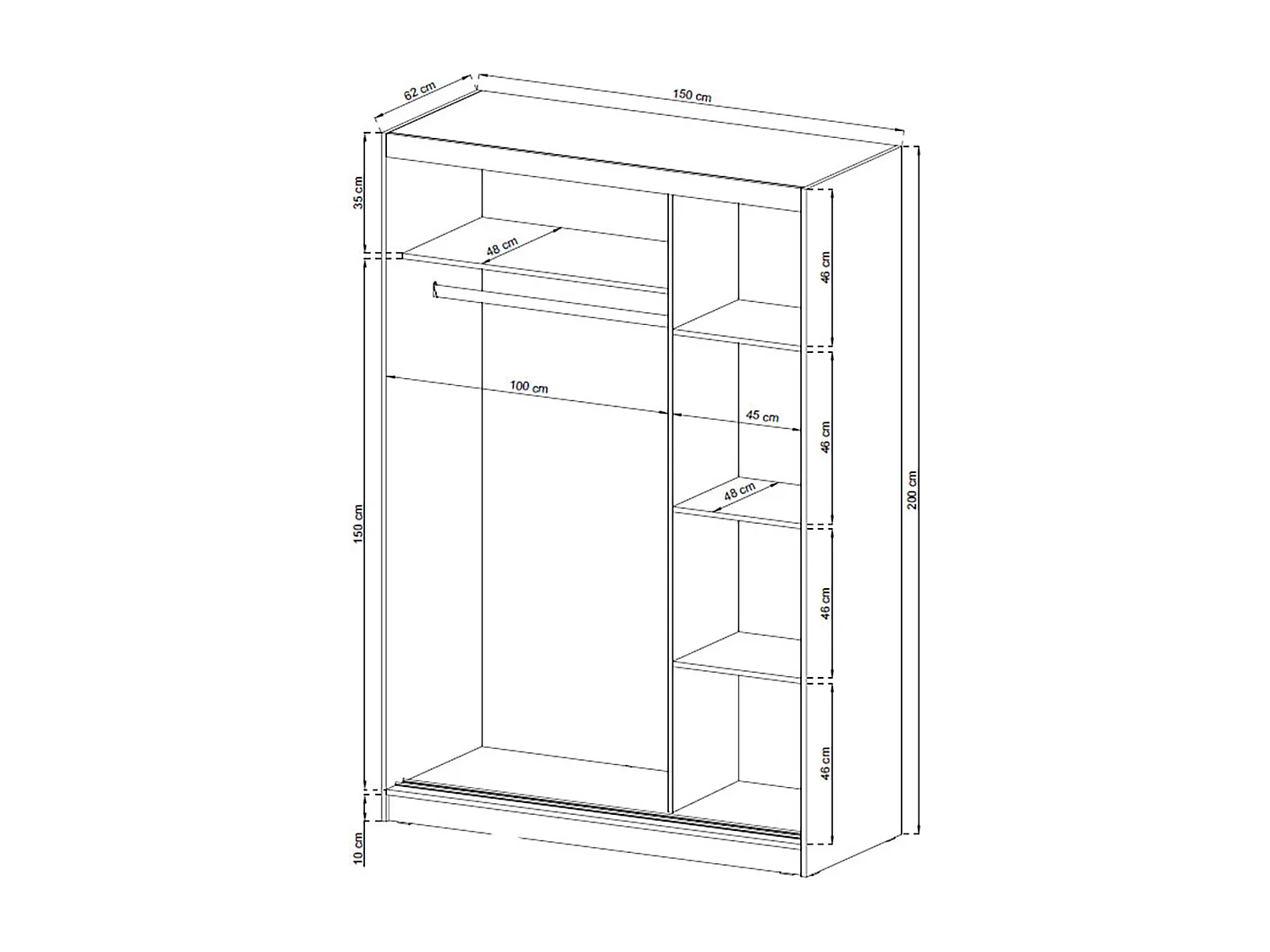 SCHIEBETÜRENSCHRANK Maja weiß 150 / 62 / 200 cm