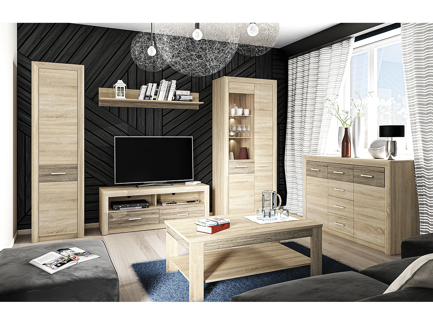 STAURAUMSCHRANK Castel Sonoma Eiche hell / Sonoma Eiche Trüffel 55 / 43 / 201cm