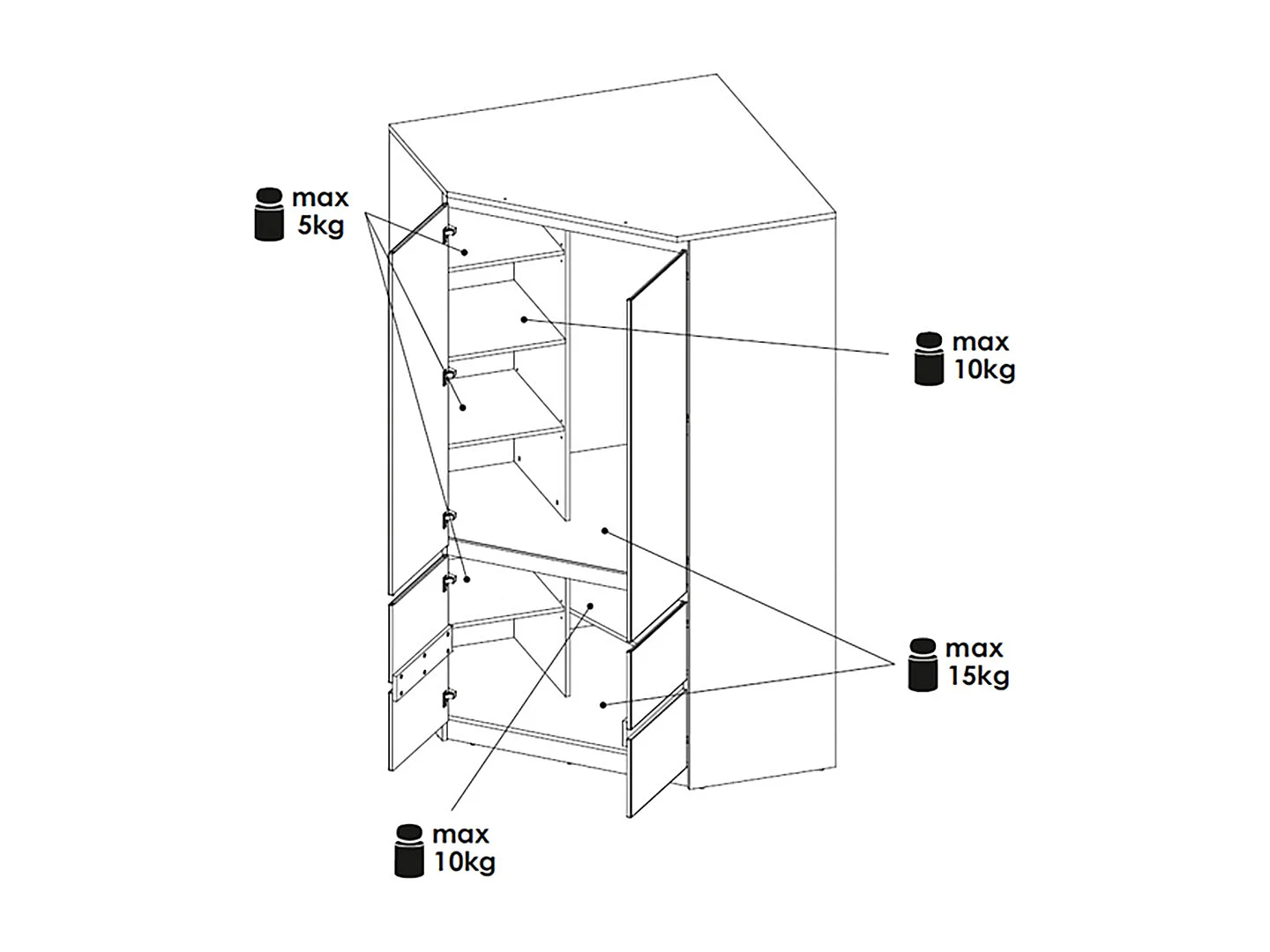 ECK-KLEIDERSCHRANK Boston weiß / weiß hg 121 / 121 / 213cm