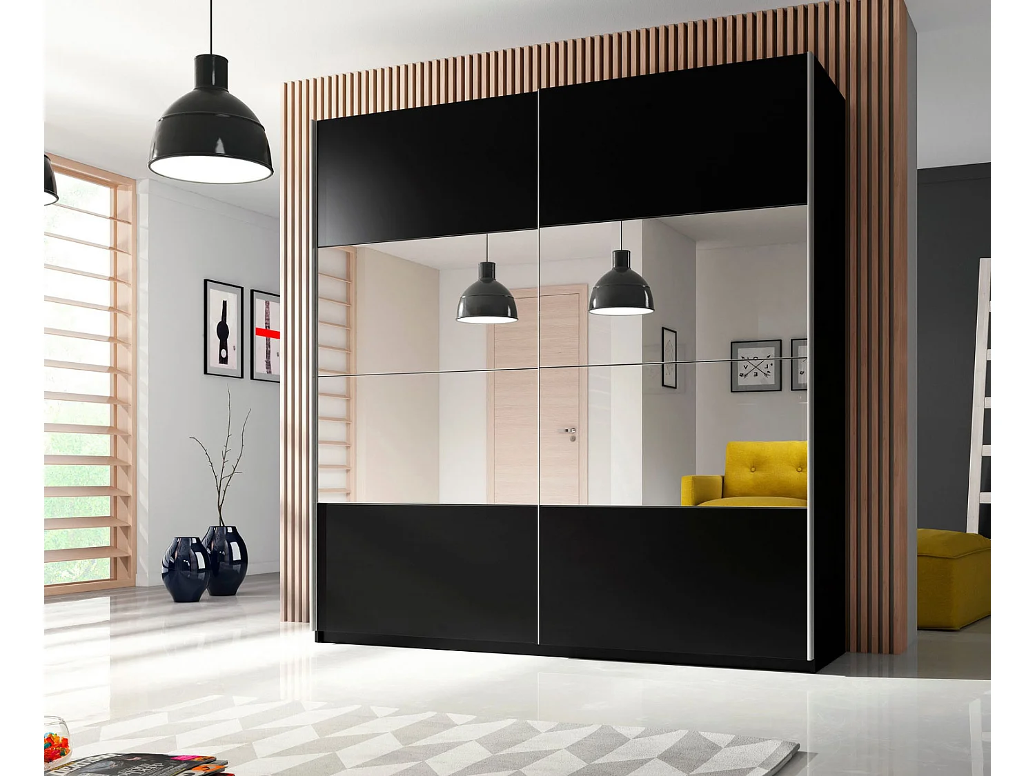 SCHWEBETÜRENSCHRANK Beta Schwarz 200 / 61 / 210cm