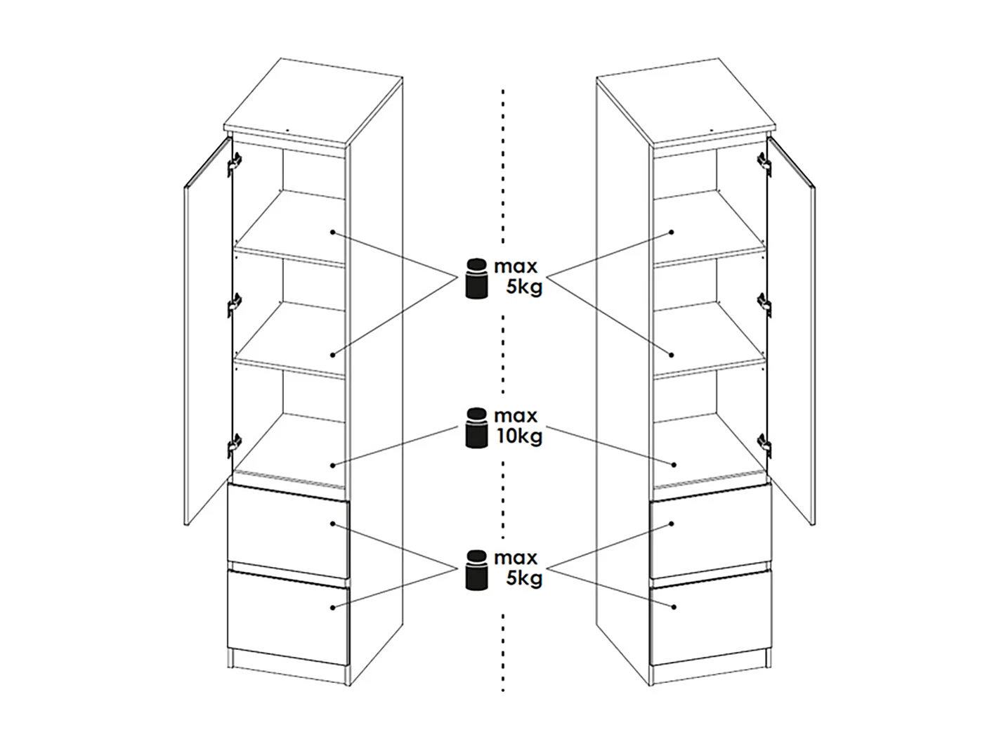 KLEIDERSCHRANK Boston weiß/weiß hg 45,6 / 58,5 / 213cm