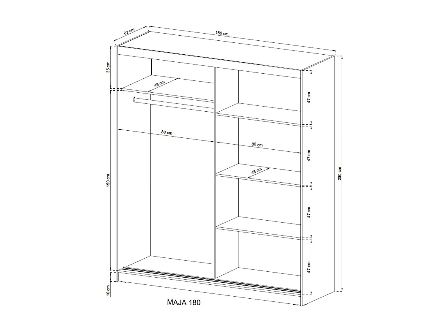SCHIEBETÜRENSCHRANK Maja IX weiß 180 / 62 /200cm