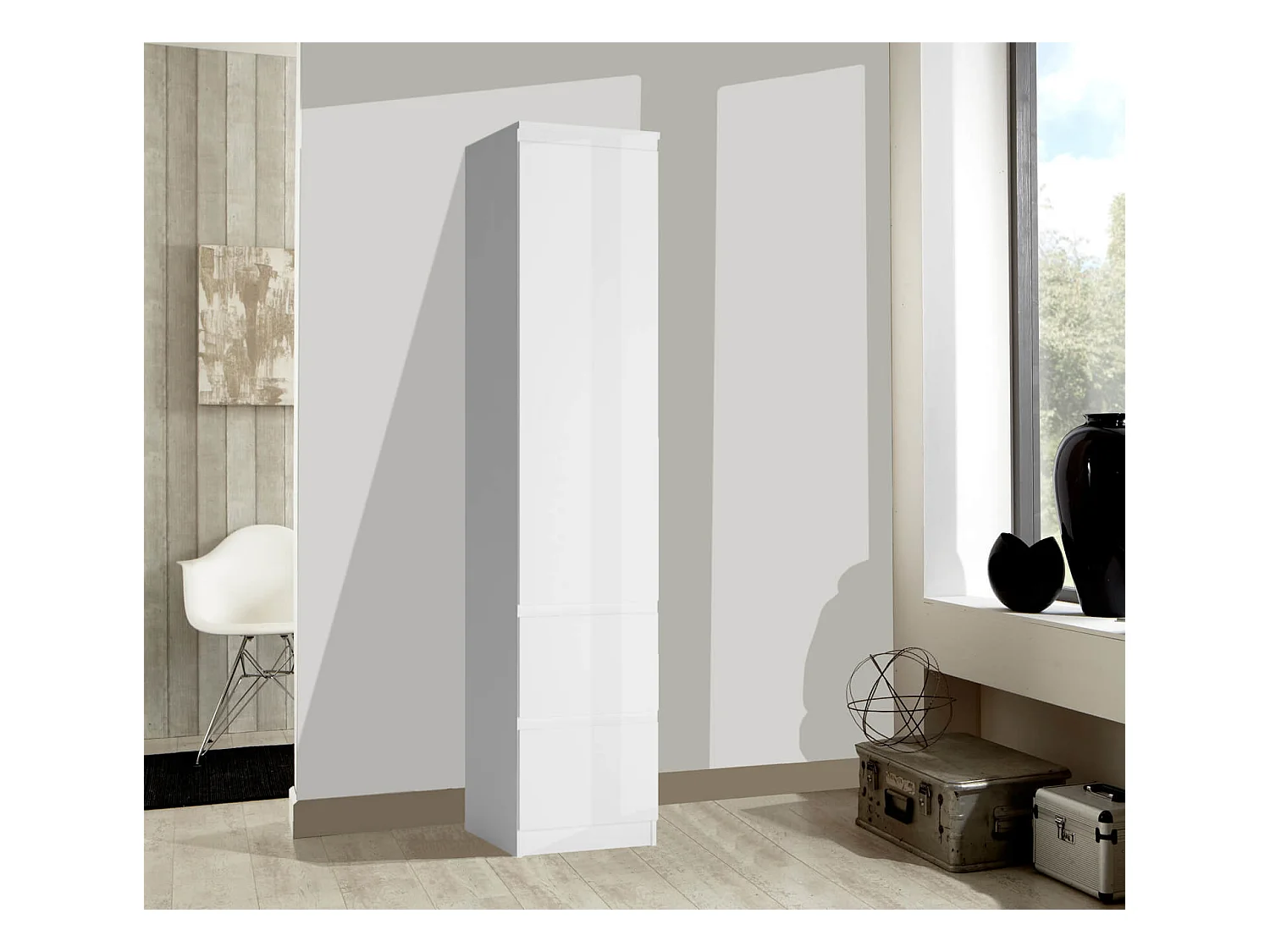 DREHTÜRENSCHRANK Boston weiß/weiß hg 45,6cm / 58,5cm / 249,8cm