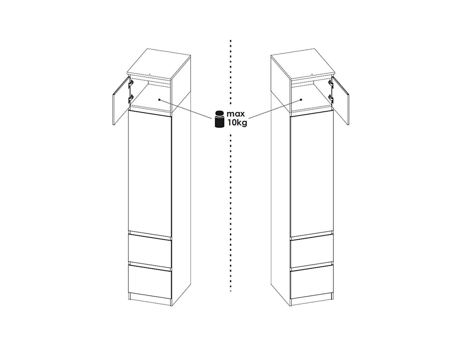 DREHTÜRENSCHRANK Boston weiß/weiß hg 45,6cm / 58,5cm / 249,8cm