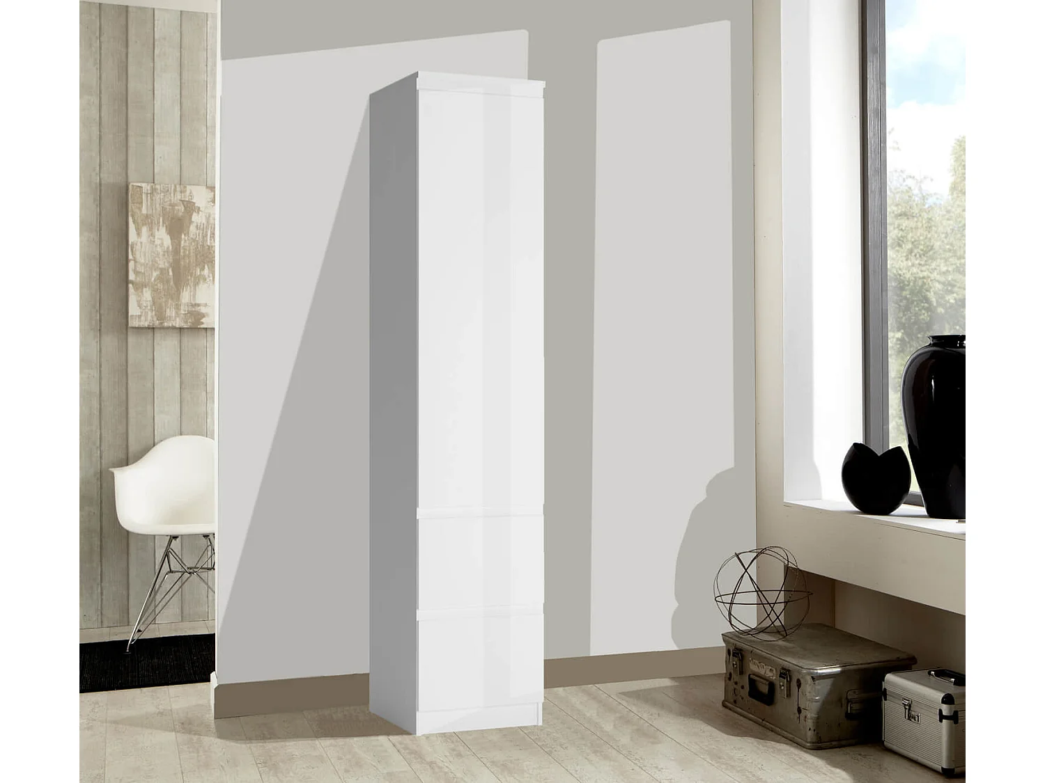 DREHTÜRENSCHRANK Boston weiß/weiß hg 45,6cm / 58,5cm / 249,8cm