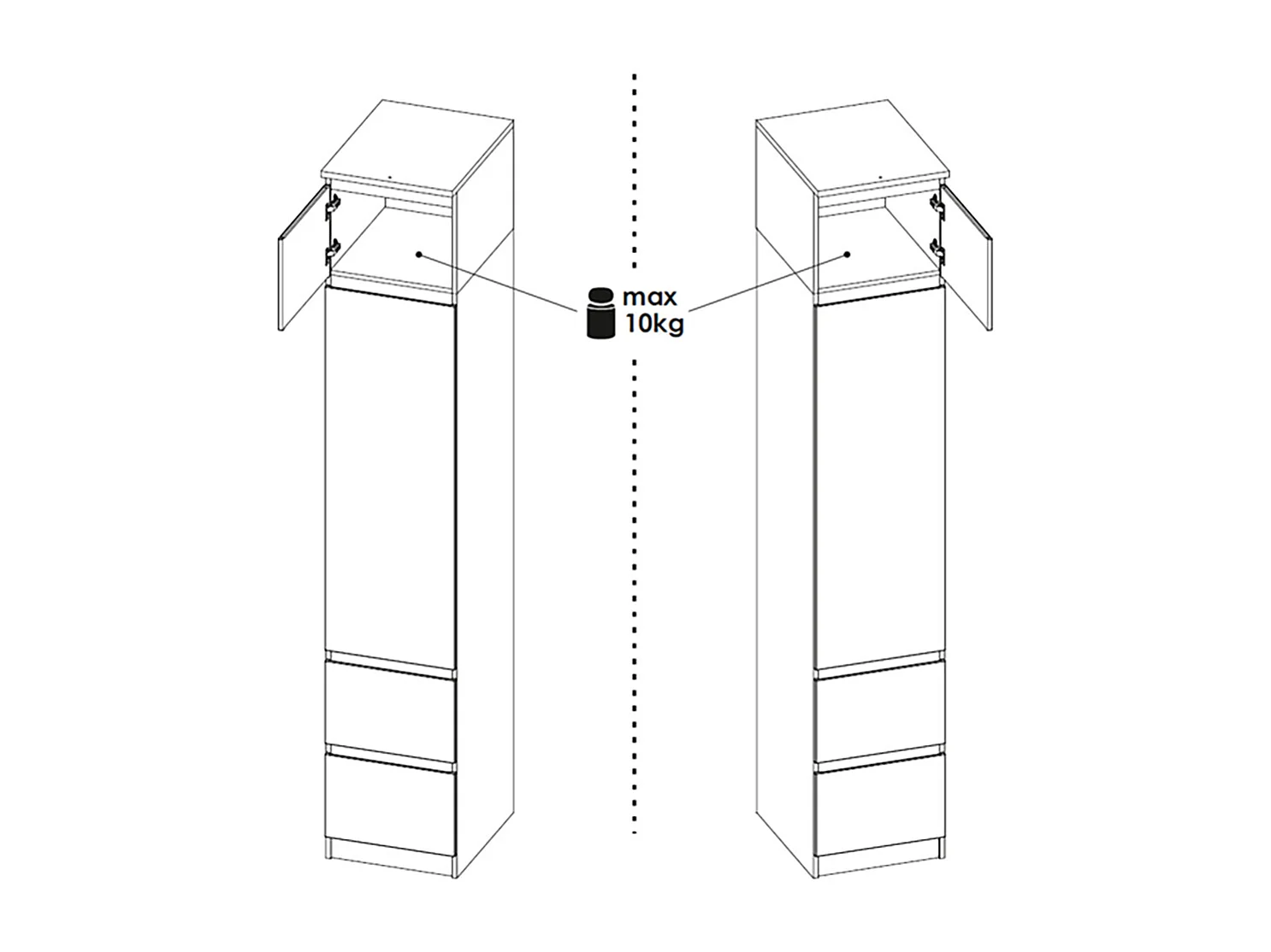 DREHTÜRENSCHRANK Boston weiß/weiß hg 45,6cm / 58,5cm / 249,8cm