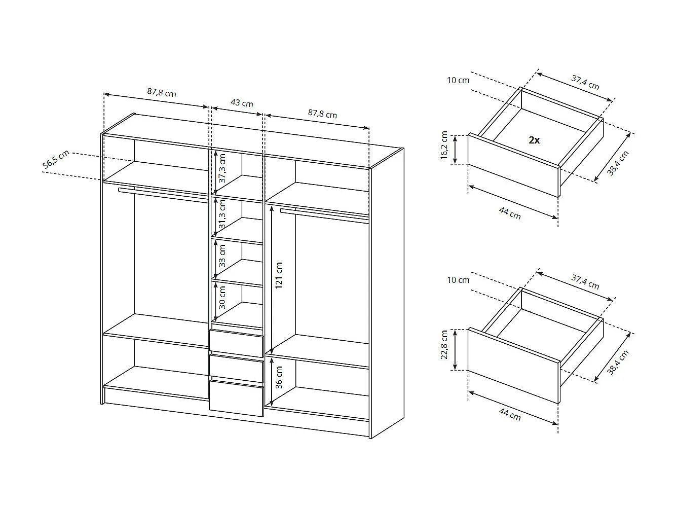KLEIDERSCHRANK Xelo weiß / Wildeiche Gold 229 / 65 / 215,5cm