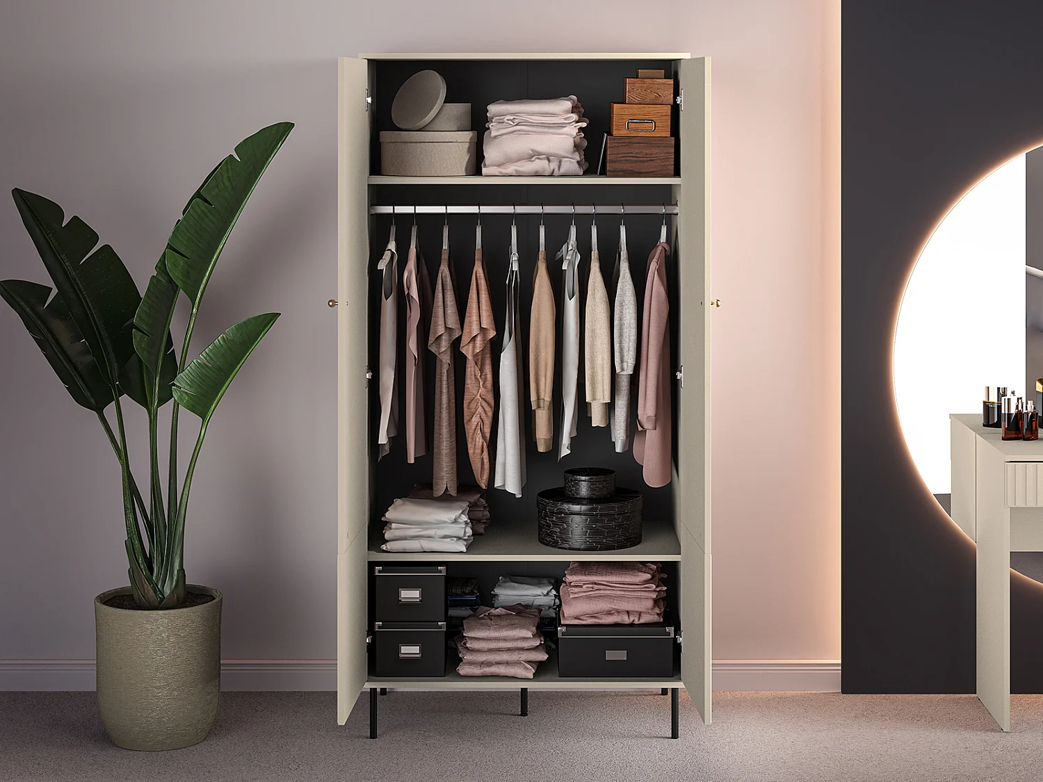 KLEIDERSCHRANK Sophie kaschmir matt 92 / 53 / 190cm