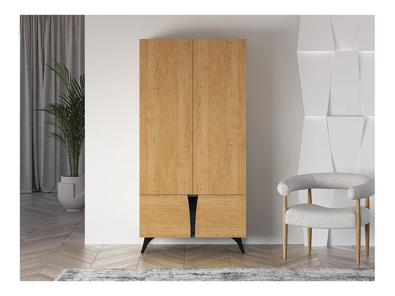 GARDEROBENSCHRANK Toscania Eiche / Schwarz 95 / 53 / 190cm