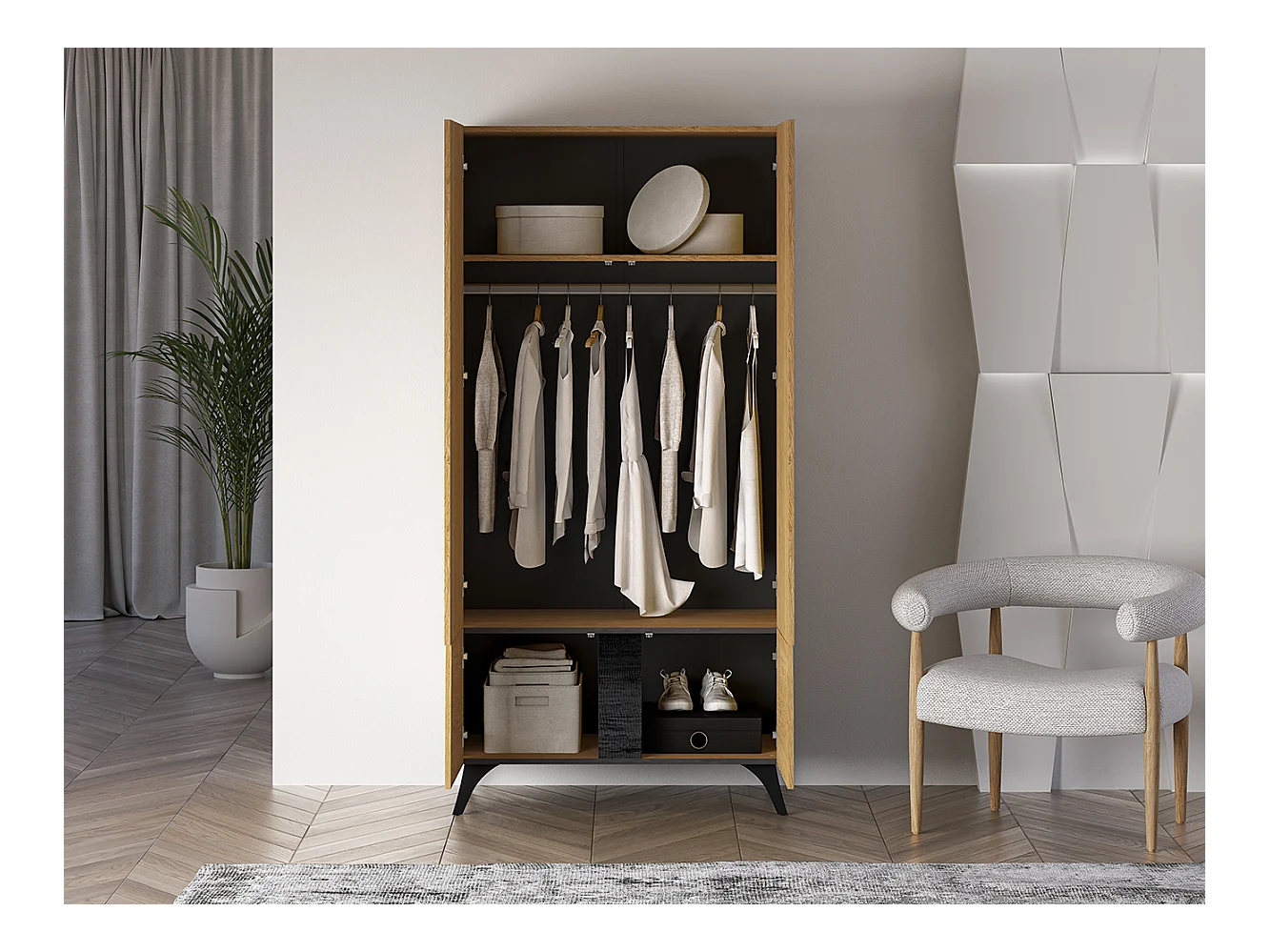 GARDEROBENSCHRANK Toscania Eiche / Schwarz 95 / 53 / 190cm