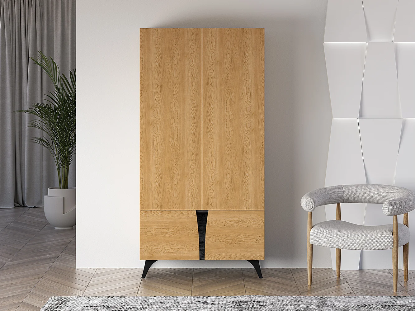 GARDEROBENSCHRANK Toscania Eiche / Schwarz 95 / 53 / 190cm