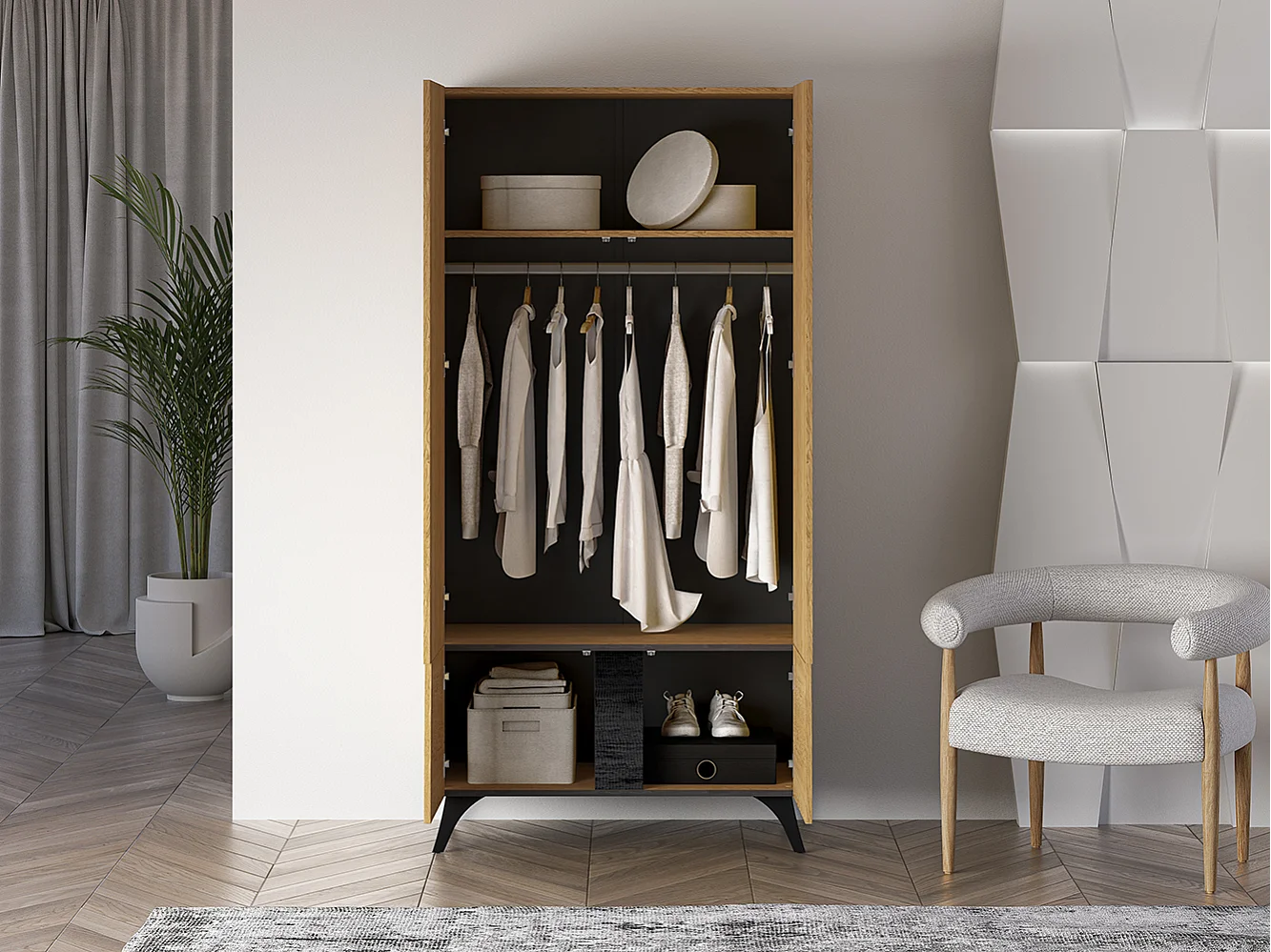 GARDEROBENSCHRANK Toscania Eiche / Schwarz 95 / 53 / 190cm