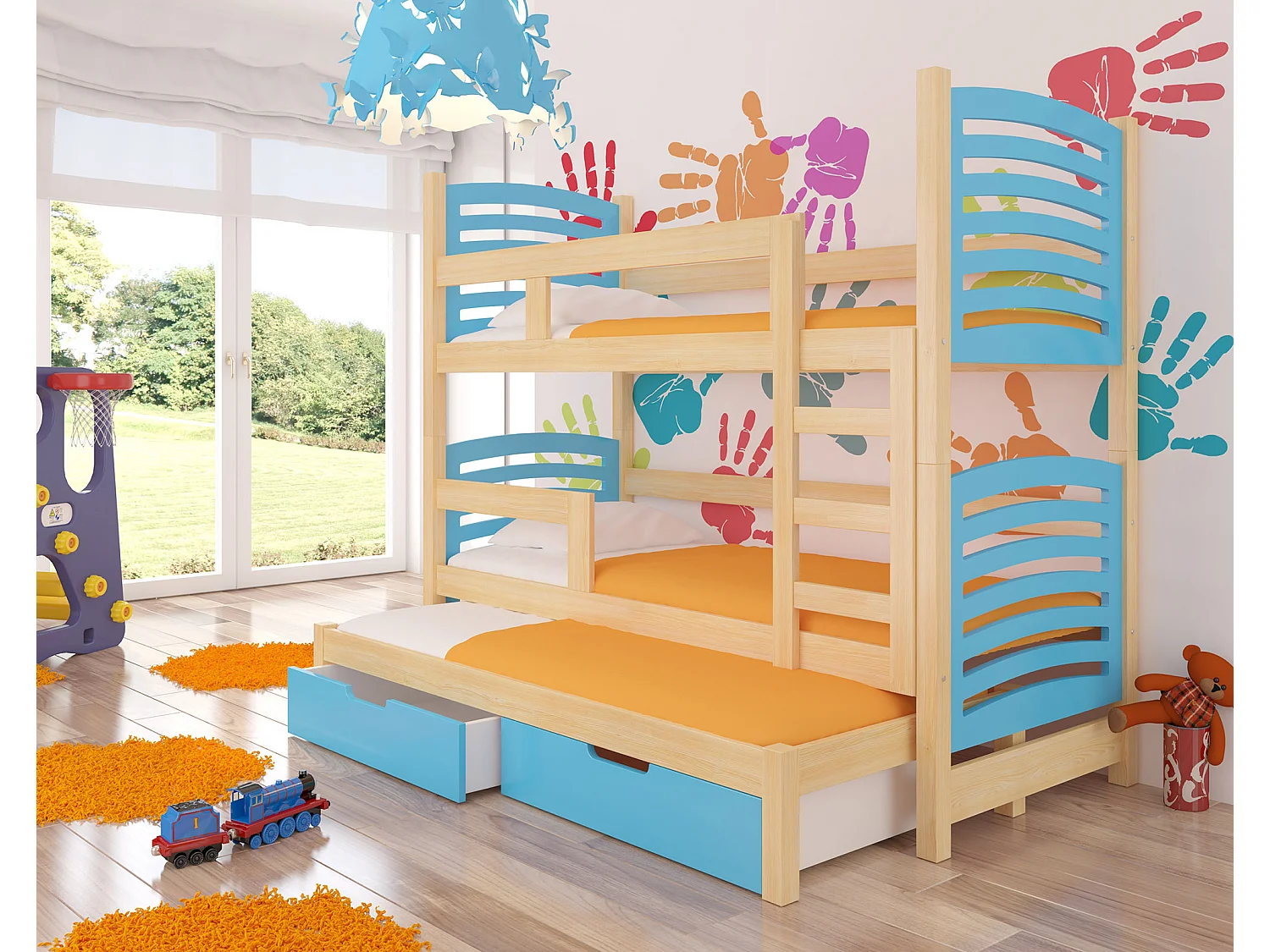 HOCHBETT Soria Kiefer Natur / blau 81 / 188 / 160cm