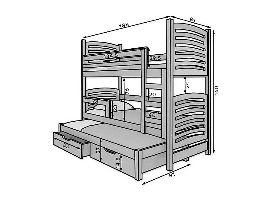 HOCHBETT Soria Kiefer weiß / grau 81 / 188 / 160cm