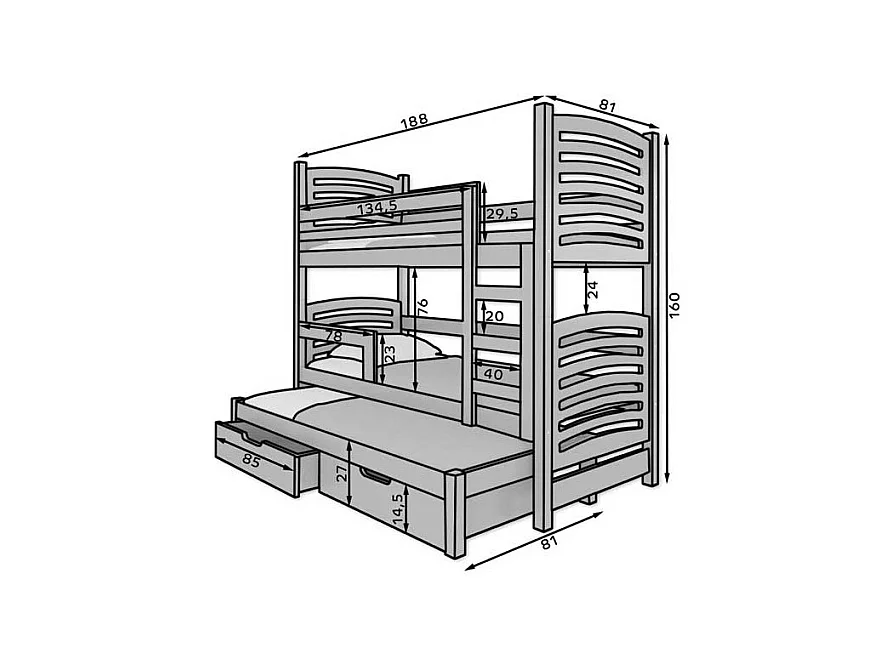 HOCHBETT Soria Kiefer Natur / grau 81 / 188 / 160cm