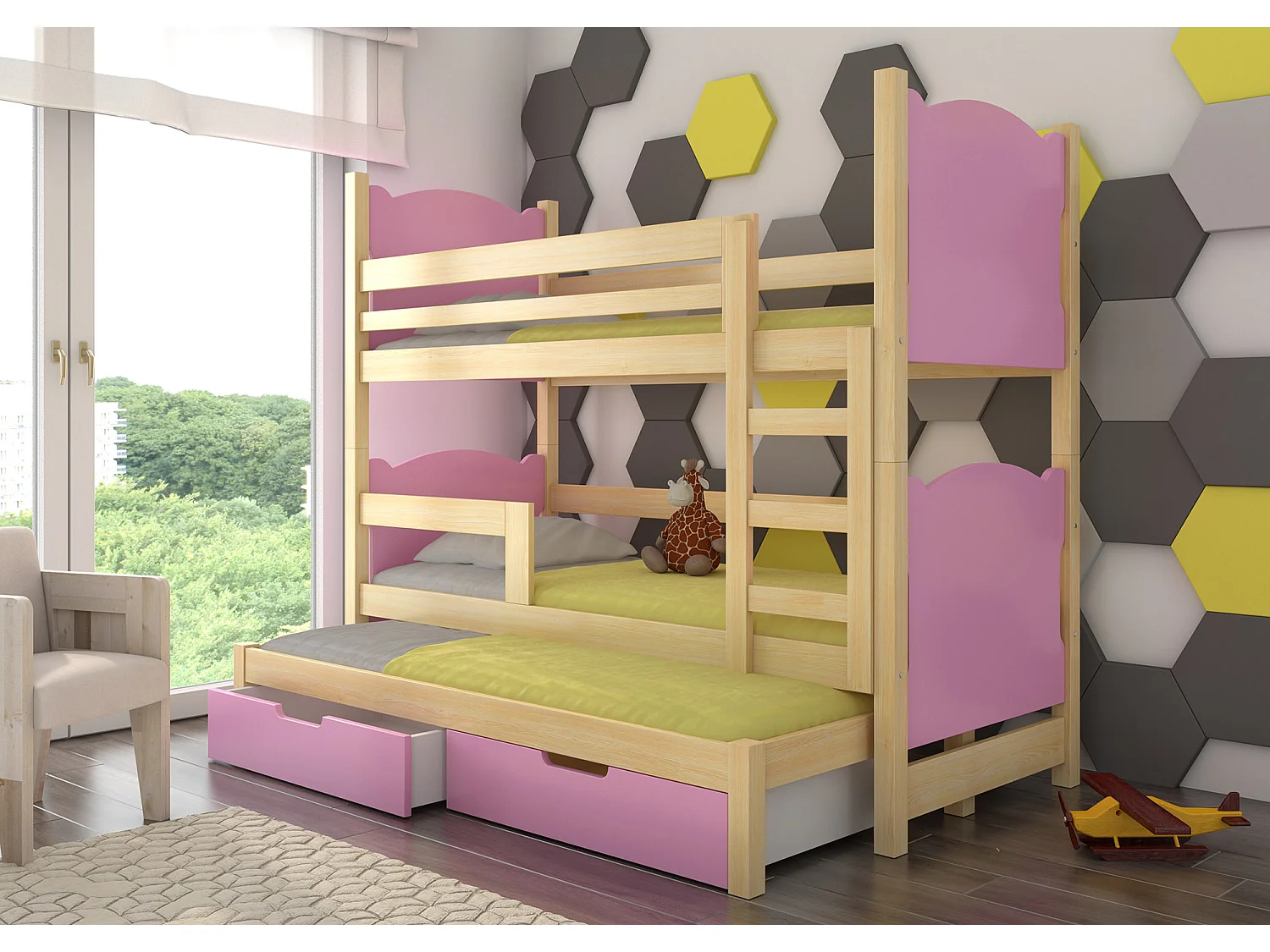 HOCHBETT Leticia Kiefer Natur / rosa 81 / 188 / 160cm