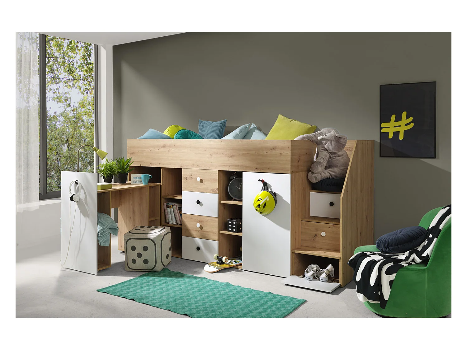 HOCHBETT Smart Artisan Eiche / weiß 93 / 248 / 123cm