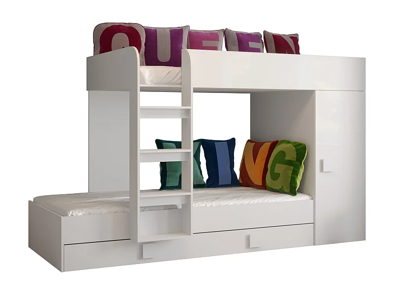 HOCHBETT Toledo weiß / weiß Hochglanz - Griffe weiß 94 / 254 / 165cm