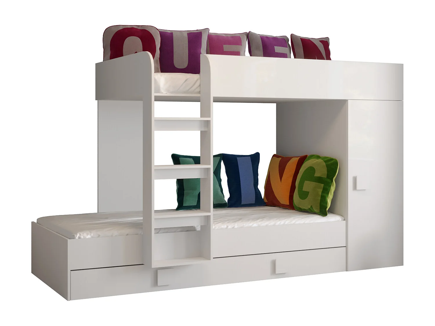 HOCHBETT Toledo weiß / weiß Hochglanz - Griffe weiß 94 / 254 / 165cm