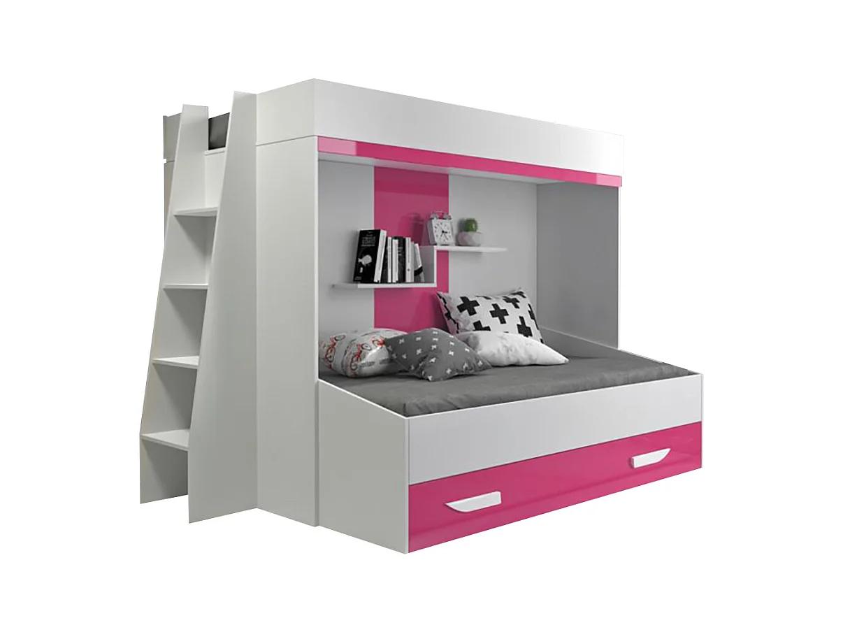 HOCHBETT Party weiß / pink Hochglanz - Griffe weiß / pink 230 / 135 / 165cm