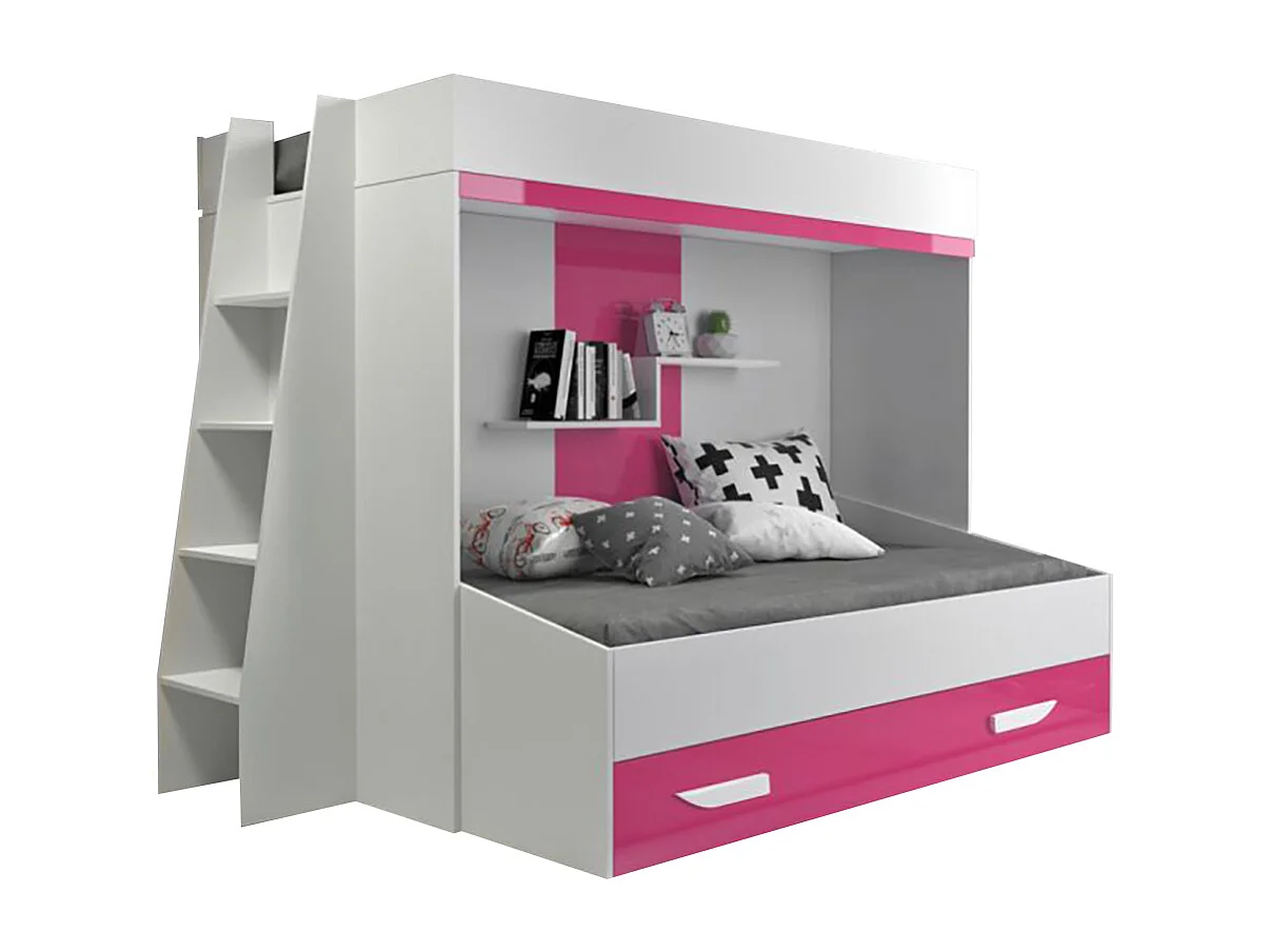 HOCHBETT Party weiß / pink Hochglanz - Griffe weiß / pink 230 / 135 / 165cm