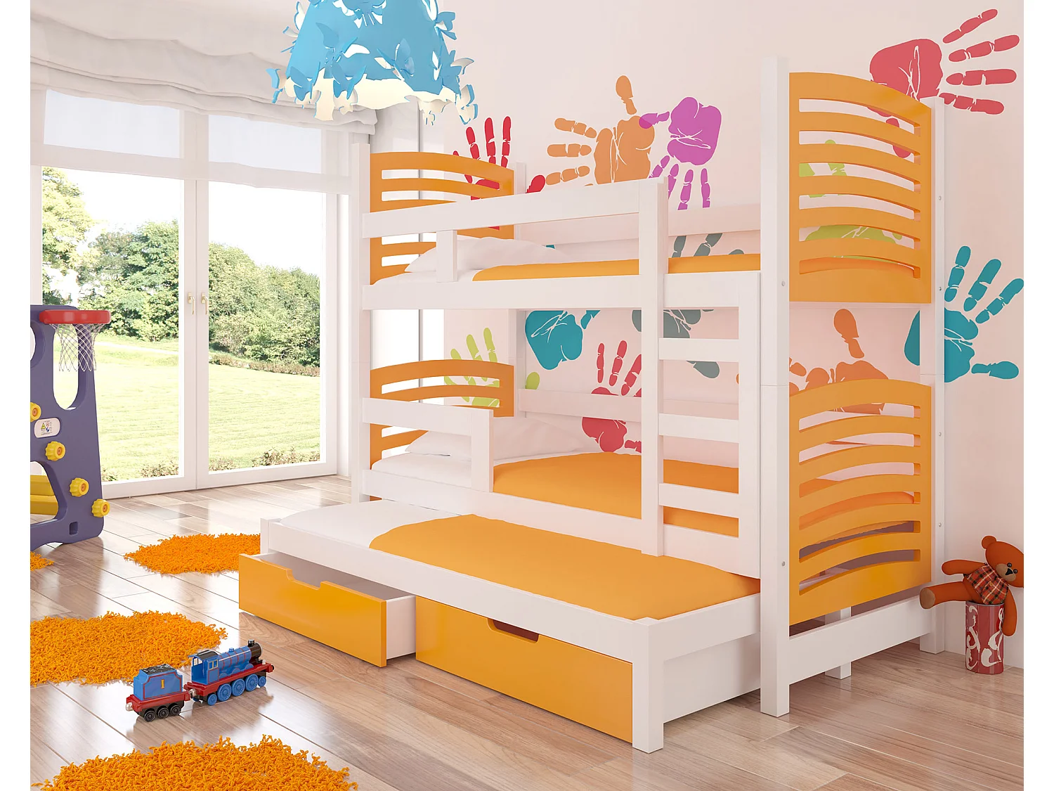 HOCHBETT Soria Kiefer weiß / orange 81 / 188 / 160cm