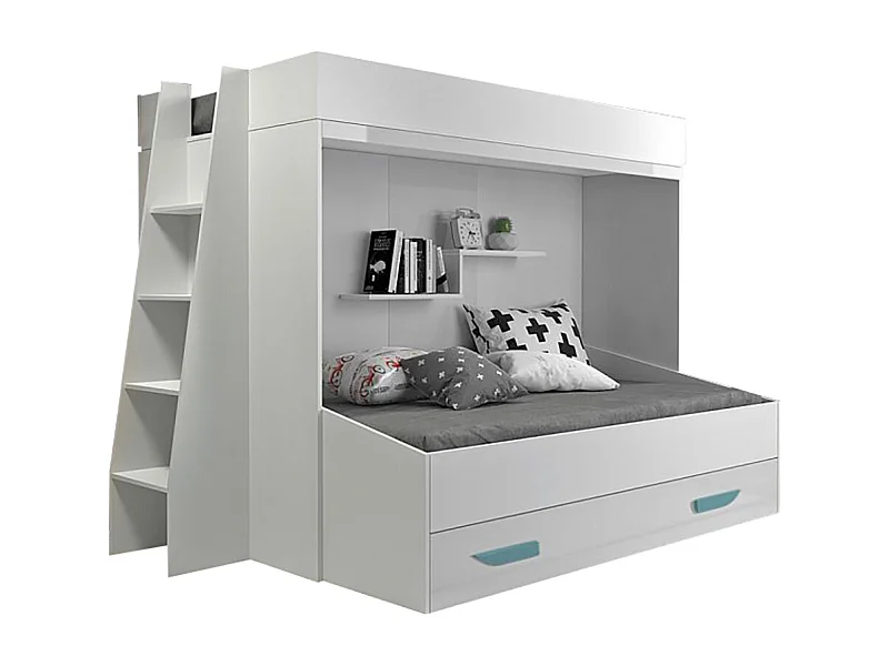 HOCHBETT Party weiß / weiß Hochglanz - Griffe türkis 230 / 135 / 165cm